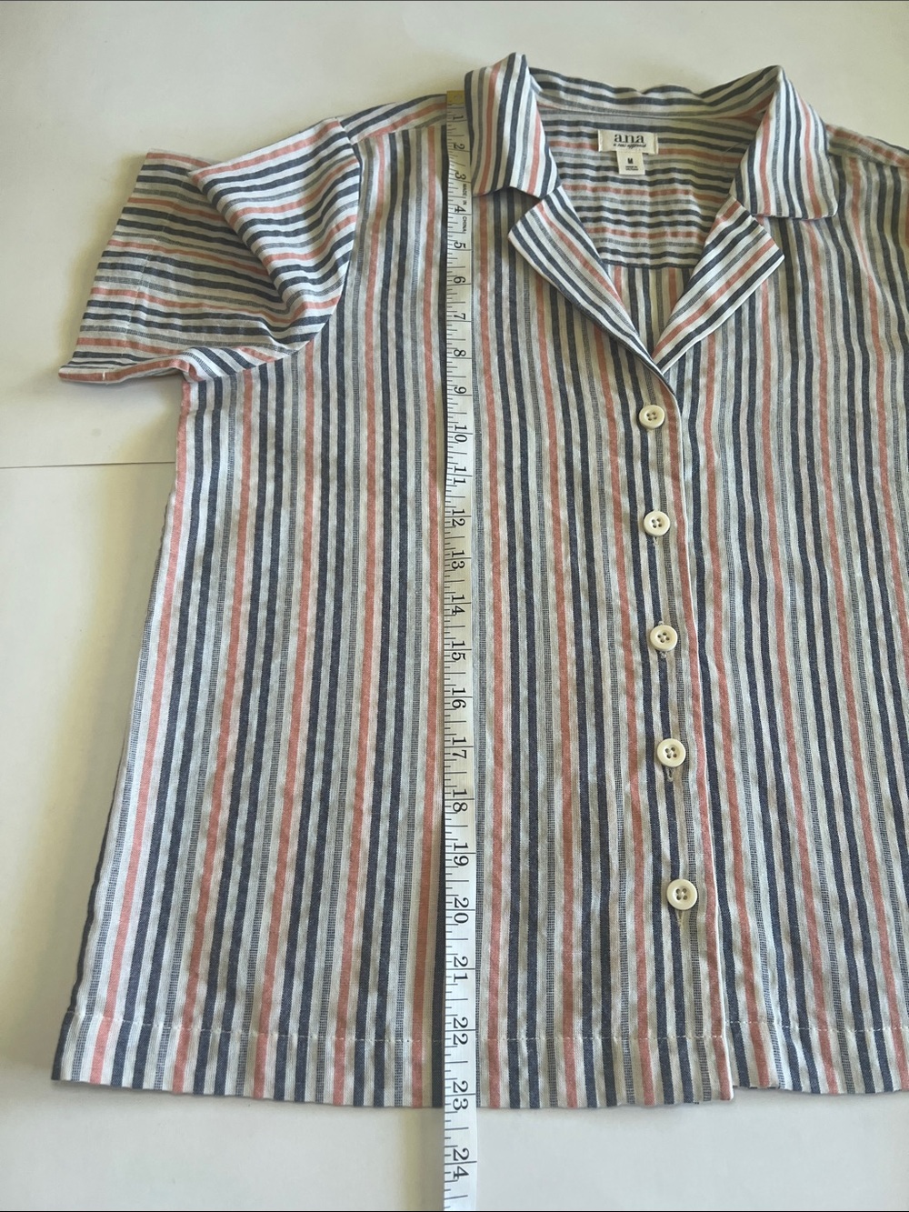 a.n.a Striped Camp Collar Button Down Shirt NWT M Cotton CoastalGrandmother - Picture 8 of 9